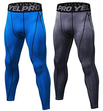 SILKWORLD Men's 2 Pack Compression Pants Baselayer Cool Dry Sports Tights Leggings