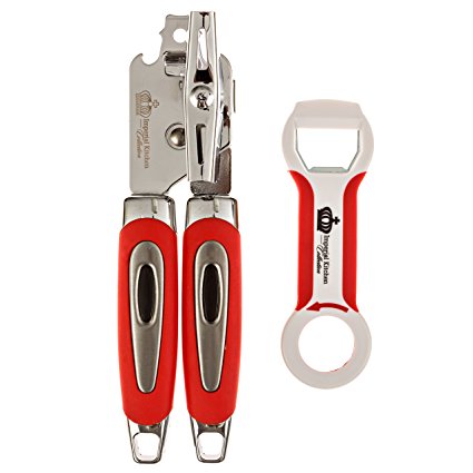 #1 Best Can Opener & 4 in 1 Heavy Duty Bottle Opener Combo Set, Professional Stainless Steel, Ergonomic Design Soft Grip Handle. Imperial Kitchen Collection (Red)