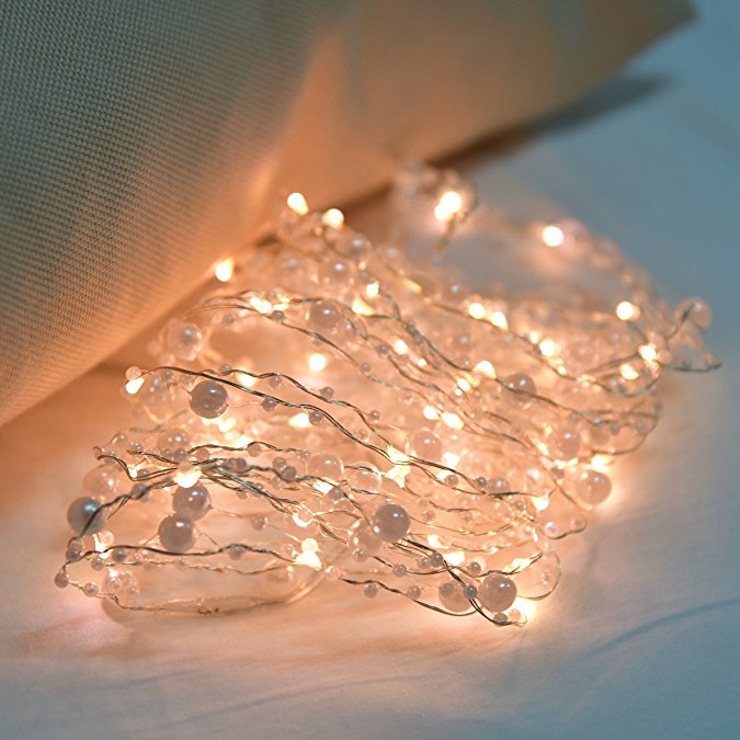 Dealgadgets Led String Light, 20ft Pearl Copper Wire String Light Warm White Fairy Lights Battery Operated Waterproof Outdoor/Indoor DIY Decoration Christmas Party, Wedding, Garden (White Pearl)