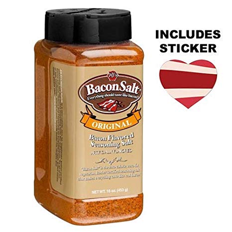 J&D's Big Pig Original Bacon Salt (Jumbo 16 Ounce Bottle   Sticker) - Low Sodium Bacon Flavored Seasoning Salt   Bacon Heart Sticker