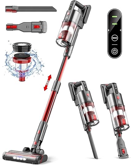 Fykee Cordless Vacuum Cleaner, Cordless Vacuums with 85,000PRM Brushless Motor and 2000mAh Battery, Wireless Vacuum Cleaner has 2 Adjustable Suction and Up to 35 Mins Runtime (Red)