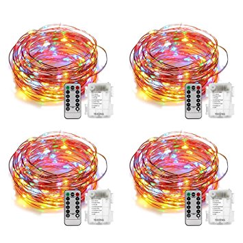 YIHONG 4 Set Fairy Lights Battery Operated String Lights Waterproof 8 Modes 50 LED Fairy String Lights 16.4FT Firefly Lights Remote Control for Halloween Thanksgiving Christmas Decor (Multicolor)