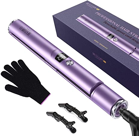 Hair Straightener, BESTOPE Hair Straighteners for Women, 2 IN 1 Flat Iron Curling Tongs Ceramic Plates Straightener with LCD Digital Display & Auto Shut-Off, 130℃-230℃ Adjustable Temperature (Purple)