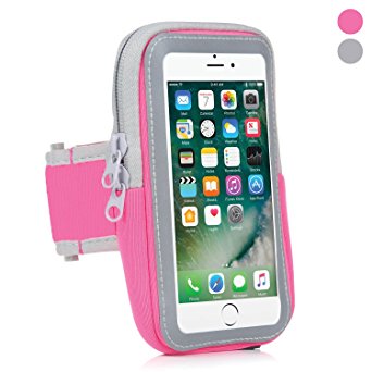 Sports Armband: Cell Phone Holder Case Arm Band Strap With Zipper Pouch/ Mobile Exercise Running Workout For Apple iPhone 6 6S 7 8 iPod Touch Android Samsung Galaxy S6 S7 S8 Edge LG HTC Pixel (Pink)