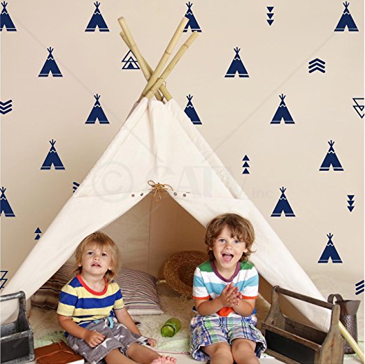 Set of 68 Tribal Decals Teepee arrow triangle kids room wall decal stickers wallpattern (Navy)