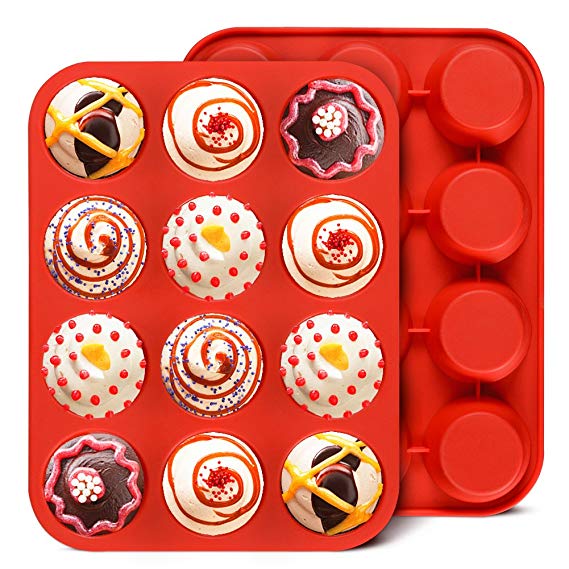 Silicone Muffin Pan Set - Regular 12 Cups Muffin Molds, Non-stick BPA Free Best Food Grade Silicone Molds, Pack of 2