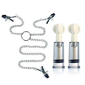 Uinstone Nipple Clamps Chains and Nipplesuckers Set Nipple Correction Cups Twist Suction Nipple Clips Set