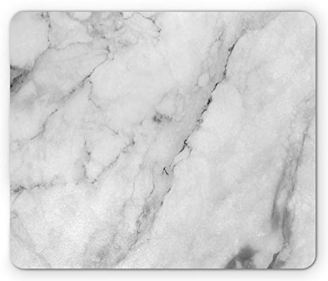 Ambesonne Marble Mouse Pad, Granite Surface Motif with Sketch Nature Effect and Cracks Antique Style Image, Rectangle Non-Slip Rubber Mousepad, Standard Size, Grey Dust White