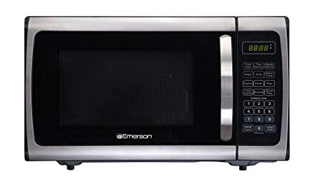 Emerson Radio ER105005 Counter Top Microwave, 0.9 Cu Ft, 900 Watt, Stainless and Black