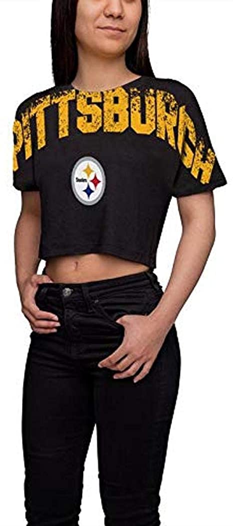 FOCO NFL Womens Distressed Wordmark Crop Top Shirt