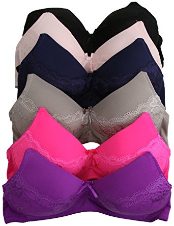 ToBeInStyle Women's Pack of 6 Floral Lace Strip Full-Cup No Wire Bra