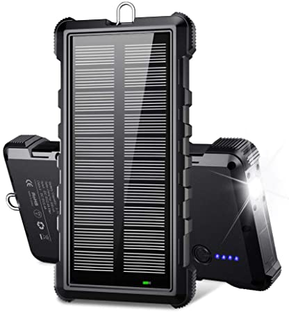 Portable Solar Charger, BEARTWO 24000mAh Solar Power Bank Panel Charger with 2 USB Outputs External Battery Pack High-Speed & Capacity Solar Phone Charger for Camping Outdoor for iOS Android (Black)