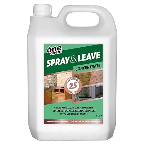 OneChem 5 Litre Concentrate Spray and Leave - Patio Decking Fencing - Green Mould and Algae Killer - Makes up to 25 Litres