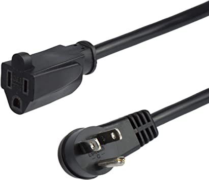 StarTech.com 3 ft Flat Extension Cord - NEMA 5-15R to NEMA Right-Angle 5-15P Power Cable - Low Profile Extension Cord - Right Angle Power Cord (PAC101R3),Black