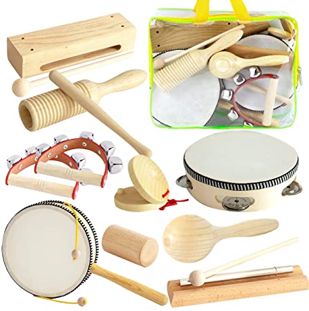 mixi Musical Instruments Toys for Toddlers, Wooden Percussion Instruments for Toddlers 1-3 with Storage Bag, Eco Friendly Drum Set for Kids and Toddlers