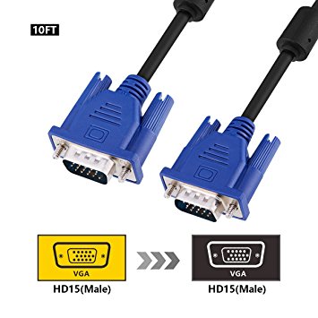 SZCTKlink VGA to VGA Cable 10 FT Male to Male Monitor Cable for HDTVs, Projectors, LCD monitors, Video Displays C1016-01-10ft