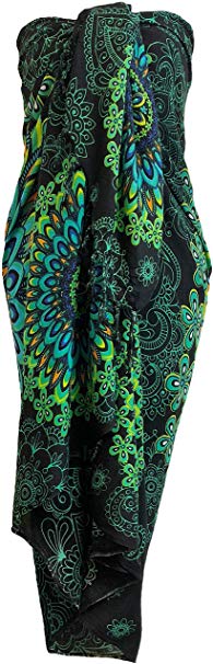 Mandala Sarong Wraps From Bali Beach Cover Up (Flower Dark Blue/Green)