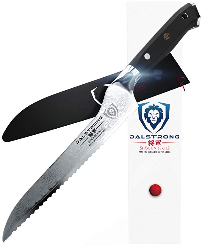 DALSTRONG Serrated Offset Bread and Deli Knife- Shogun Series- AUS-10V Japanese Super Steel 67 Layers- Vacuum Treated- 8" - Included Sheath