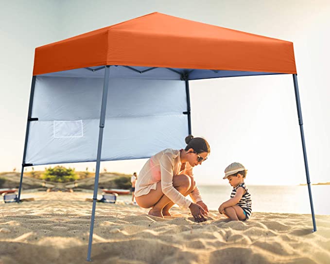 ABCCANOPY Pop-Up Canopy Tent Sun Protection Comapct and Lightweight Beach Canopy Slant Leg Backpack Canopy,Orange