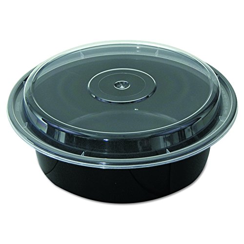Pactiv NC729B Versatainers, 1 Compartment, 32 oz, 7" Diameter, Black/Clear (Pack of 150)