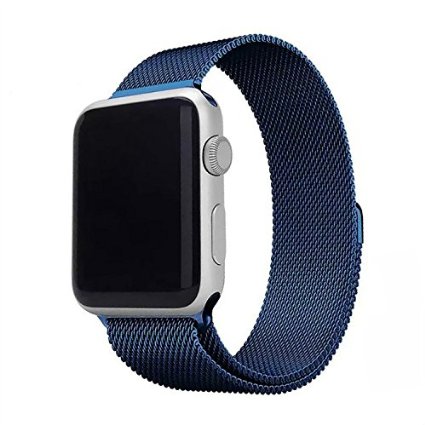 GKKIOO High Quality Replacement Mesh Stainless Steel Band for Apple Smart Watch(42mm Watch Face) (blue)