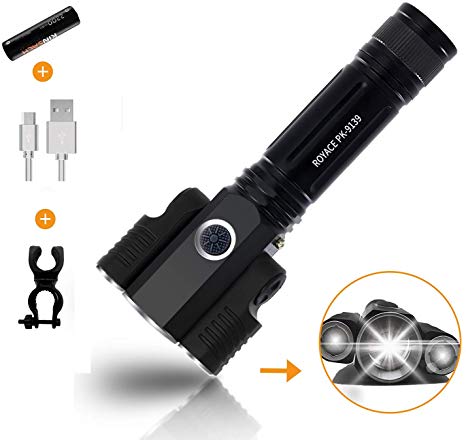 Royace Small Flashlight Usb Rechargeable Flashlight,1000 Lumen 3 in1 Pocket Flashlights for Home,Camping,Tactical Streamlight Flashlight (Including Rechargeable Battery,Adapter,Holder)