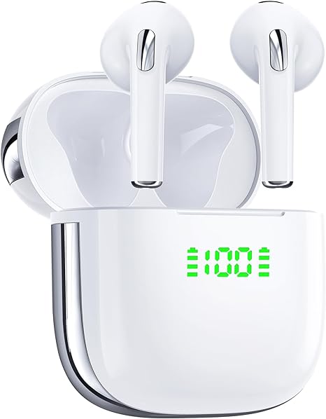 Earbuds 72Hrs Playback Wireless Earbuds Bluetooth Headphones with LED Power Display Charging Case Ear buds IPX7 Waterproof Earphones Stereo Sound in-Ear Earbud with Mic for Phone Laptop TV Sport White