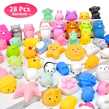 MOMOTOYS 28Pcs Mochi Mini Squishy Toy Kawaii Animals Squishies Kids Party Favors Supplies Stress Reliever Pinata Goody Bags Easter Eggs Fillers Toys Gifts Basket Stuffers Easter Eggs Hunts Decoration