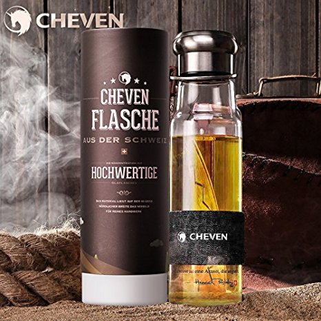 CHEVEN Tea Infuser Tumbler & Glass Water Bottle 20/13oz / Single/Double Wall Borosilicate Glass with Spill-proof stainless Lid and Strainer / Stylish Denim Insulated Thermo Sleeve and Travel Sleeve