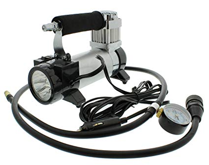 ABN Small Air Compressor, Auto Motor Bike Air Compressor Tire Inflator w/Pressure Gauge & Flashlight DC12v 150psi 150W