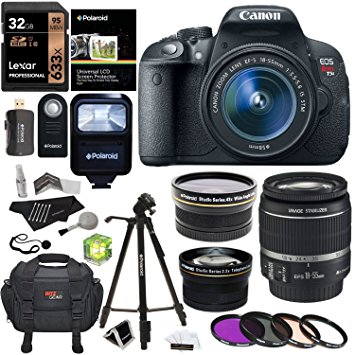 Canon EOS Rebel T5i 18.0 MP SLR Digital Camera Bundle with 18-55mm f/3.5-5.6 IS STM Lens, Polaroid .43x HD Wide Angle, 2.2X Telephoto Lens and Accessories (17 Items)