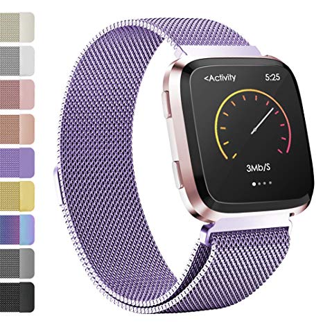 iGK For Fitbit Versa Bands, Stainless Steel Milanese Loop Metal Mesh Bracelet Sport Strap with Unique Magnet Lock Wristbands Replacement Band for Fitbit Versa