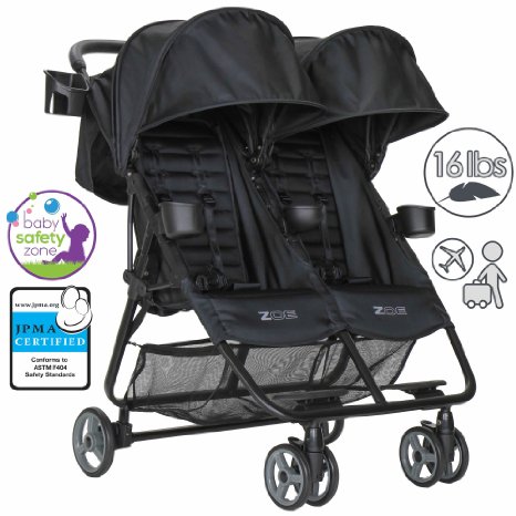 Zoe XL2 Double Lightweight Twin Travel Umbrella Stroller System - Black