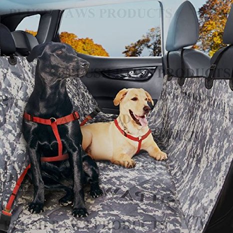 Plush Paws Pet Seat Cover Waterproof with 2 Bonus Pet Car Seat Belts and 2 Harnesses, Hammock, Side Flaps, Quilted, Non Slip Silicone Backing, Machine Washable for Cars, Trucks, SUV's & Vehicles - Camo