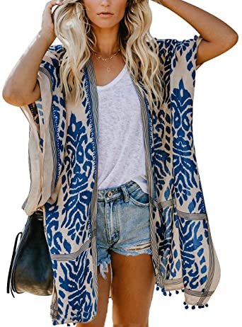 Bsubseach Printed Swimsuit Cover Up Beach Women Open Front Kimono Cardigans