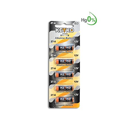 A27 Alkaline 12V Battery 27A . 5-Pcs Pack Genuine KEYKO ® JAPAN High Tech™ for Remote controls , alarm , keyless entry , electronics and so more
