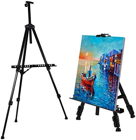 amzdeal Art Easel Stand 23.6"- 66" Adjustable Artist Easel Stand Extra Thick Aluminum Metal Tripod Display Picture/Post/ a2 a3 a4 Canvas Easel Floor/Table-Top Drawing and Displaying(black)