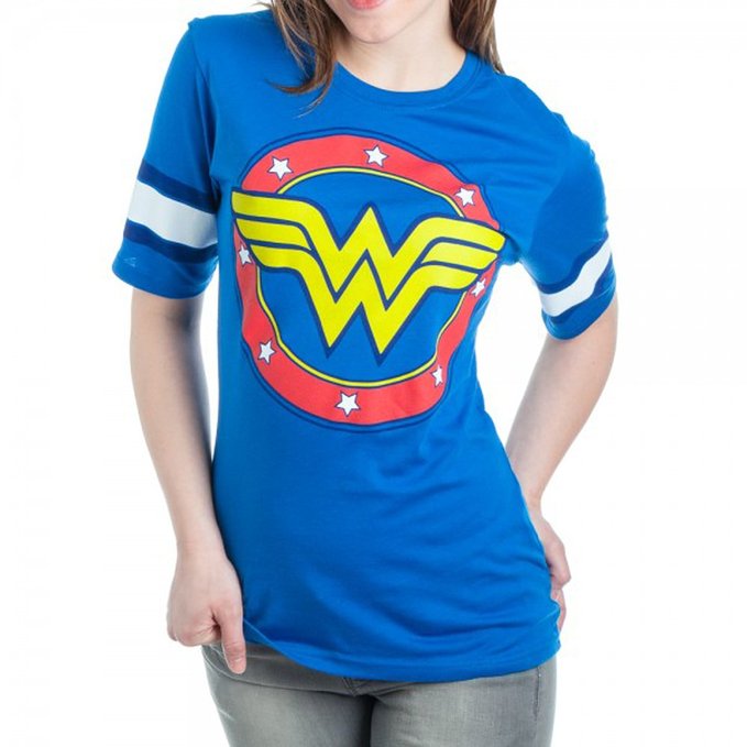 DC Comics Wonder Woman Logo Juniors Blue Hockey T-Shirt