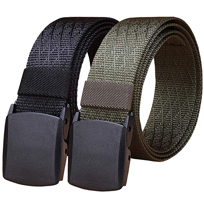 WYuZe Mens Nylon Webbing Belt No Metal Buckle Military Tactical Canvas Web Belt