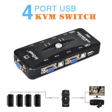 ieGeek USB KVM Switch Box   VGA USB Cables for PC Monitor/Keyboard/Mouse Control (4 Port)