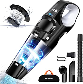 Handheld Vacuum, HOKEKI 6KPA Cordless Hand Portable Vacuum Cleaner Rechargeable Hand Vac, LED Light 120W Stronger Cyclonic Suction Lightweight Wet/Dry Vacuum for Home Pet Hair Car Cleaning