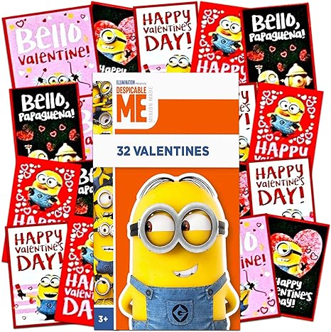 Minions Despicable Me 32 Valentines (1 Box) Classroom Exchange Cards From the Universal Studios Illumination Animated Movies