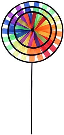 CLISPEED Rainbow Triple Wheel Spinner Colorful Whirl Pinwheel Wind Spinners Rainbow Windmills for Party Favors and Outdoor Lawn Flower Yard Decoration