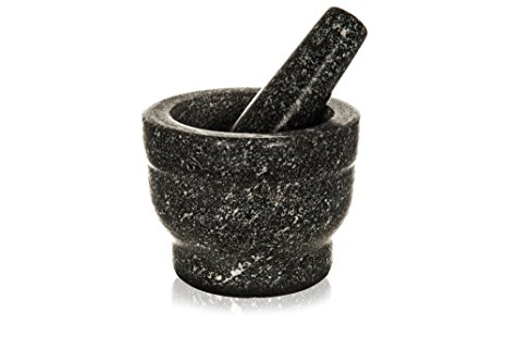 LIVIVO® Natural Granite Pestle And Mortar Spice Herb Seed Salt and Pepper Crusher Grinder Grinding Paste Stoneware Solid Kitchenware Kitchen Home Black Grey Speckled Utensil Professional