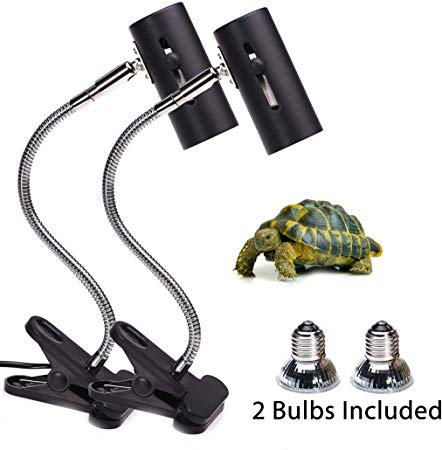 CalPalmy 25W Reptile UVA UVB Lamp - Upgraded Lengthened Adjustable Stand & Socket - for Pet Brooder Coop Chicken Lizard Turtle Snake Aquarium Habitat Heat Lamps & Light Bulbs - 2-Pack