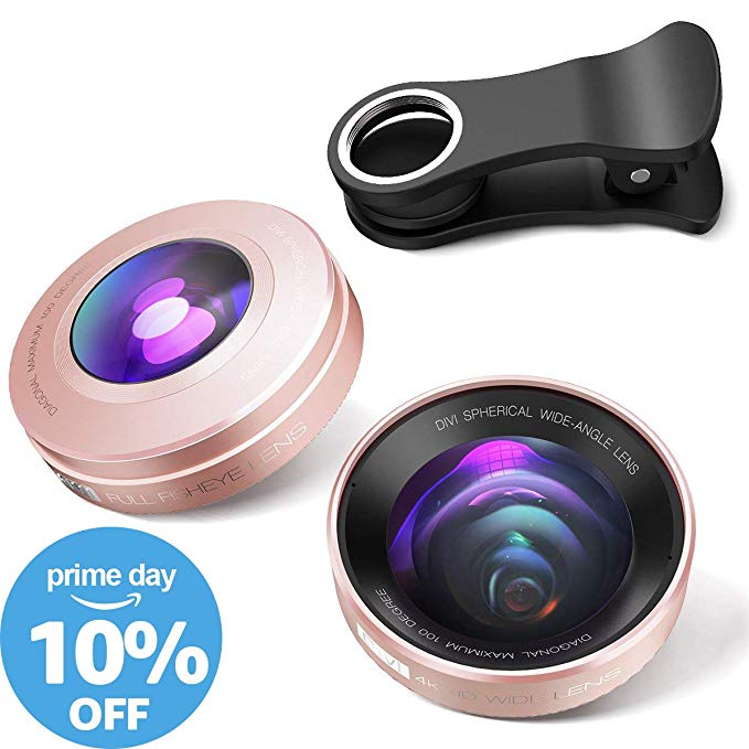 Portable iPhone Camera Lens 3-in-1 Kit Pro - Macro Lens & Wide Angle Lens, Clip-On Universal Cell Phone Camera Lenses for iPhone, Android, Samsung Mobile Phones and Tablets (Rose Gold)