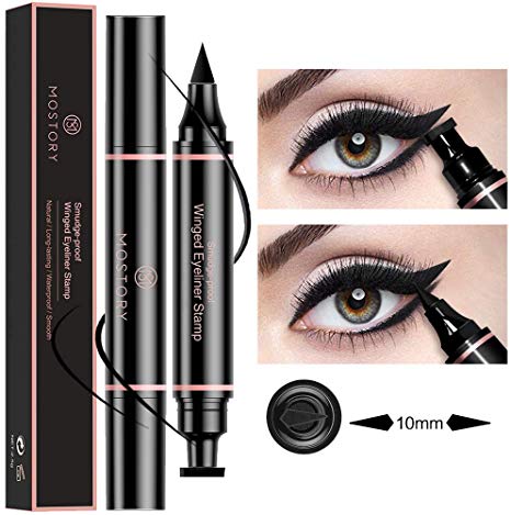 2 in 1 Eyeliner Stamp - Cat Eye Liquid Black Wing Pencil Long Lasting Waterproof Smudgeproof Natural Smooth Eye Liner Stencil 1 Pack