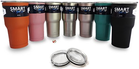 Tumbler 30 Oz Color - Smart Coolers - Double Wall Stainless Steel Travel Tumbler Cup - Premium Insulated Mug - Keep Coffee and Ice Tea - 2 Tritan Lids (Sliding Lid and Clear Lid) - Gold