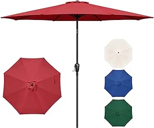 YSSOA 9' Patio Umbrella Outdoor Table Market Yard Umbrella with 8 Sturdy Ribs, Red