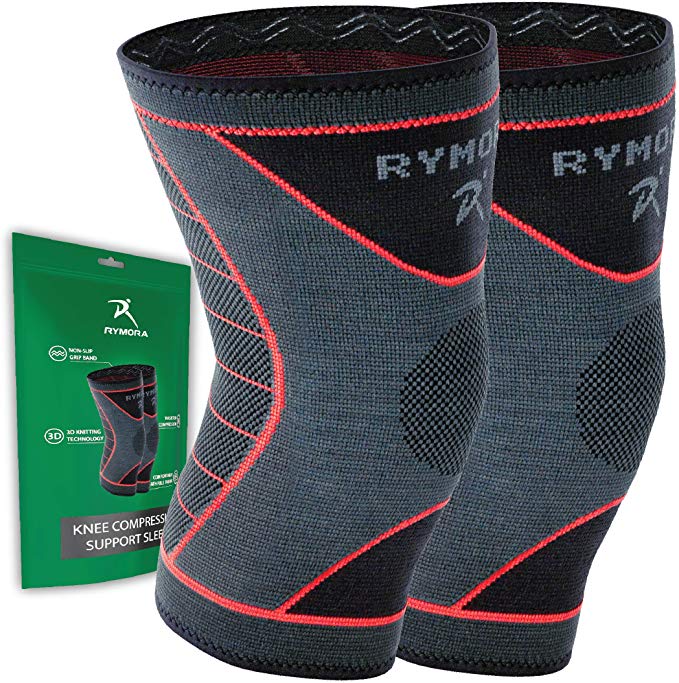 Rymora Knee Support Compression Sleeves for Men and Women (Pair) (Best choice of sizes: XS, S, M, L, XL, 2XL, 3XL)